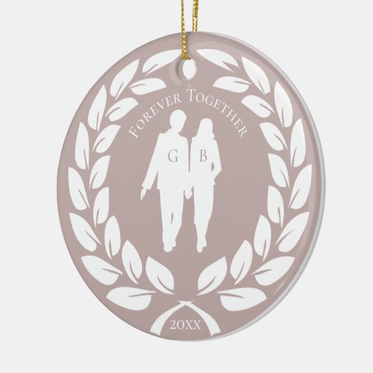 Laurel Wreath Wedding Couple Roos Gold Monogrammed Keramisch Ornament (Links)
