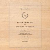 Laurel Wreath Wedding Crest Minimalist Acryl Uitnodigingen (Voorkant)