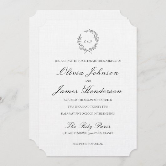 Laurel Wreath Wedding Invitation Kaart (Voorkant / Achterkant)