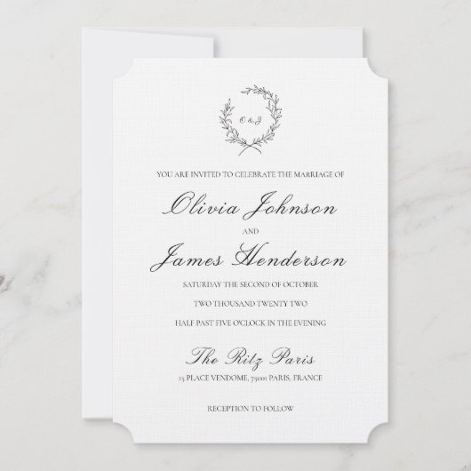 Laurel Wreath Wedding Invitation Kaart (Voorkant)