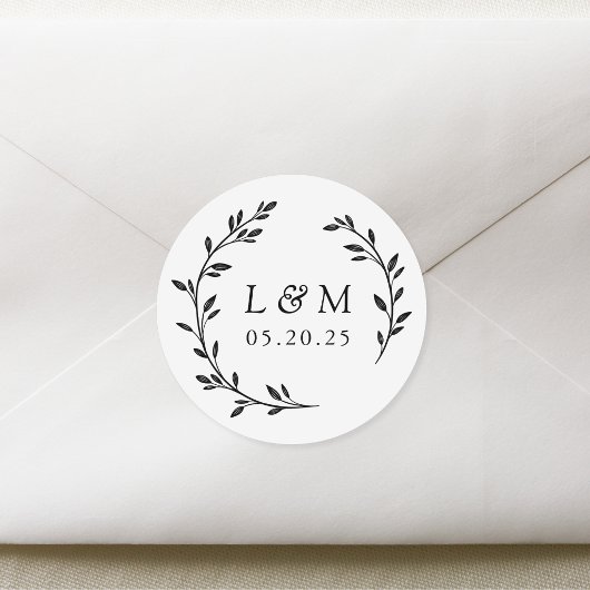 Laurel Wreath Wedding Monogram Ronde Sticker