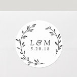 Laurel Wreath Wedding Monogram Ronde Sticker<br><div class="desc">Aangepast ontworpen trouwstickers met moderne rustige,  handgetekende stijl. Ideaal voor het versieren van trouwaankondigingen,  uitnodigingen,  geschenken en nog veel meer!</div>