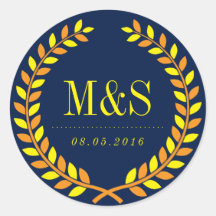 Laurel Wreath Wedding Sticker Navy Blue en Yellow
