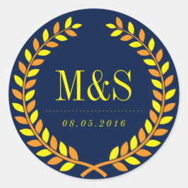 Laurel Wreath Wedding Sticker Navy Blue en Yellow