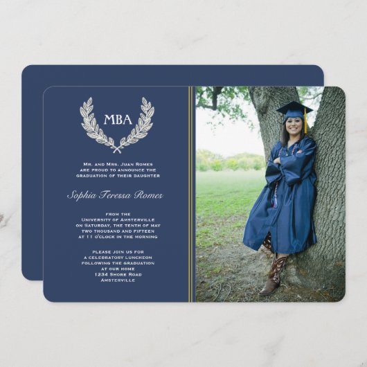 Laurel WreatPhoto Afstuderen Invitation / Anno Kaart (Voorkant / Achterkant)