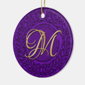Laurel Wreatwith Gold Monogram in Paars Keramisch Ornament (Links)