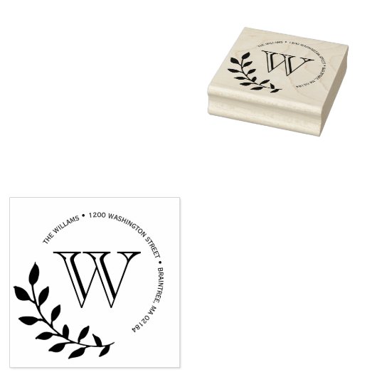 Laurels laat Monogram retouradres Rubberstempel (Gestempeld)