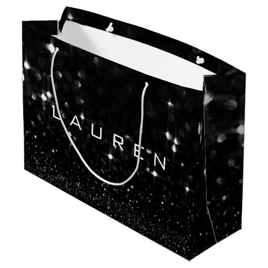 Lauren Black White White Glitter Favor Gift Spark Groot Cadeauzakje (Achterkant Gekanteld)