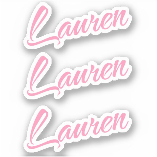 Lauren Decoratieve Naam in Roze x3 Sticker (Voorkant)