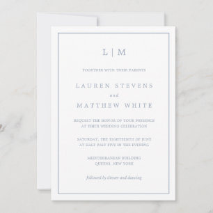 Lauren Dusty Blue Monogram Elegante bruiloft Kaart