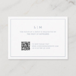 Lauren Dusty Blue Monogram Elegante bruiloft Notitiekaartje