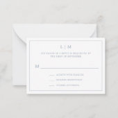 Lauren Dusty Blue Monogram Elegante bruiloft Notitiekaartje (Voorkant)
