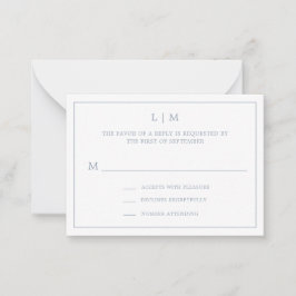Lauren Dusty Blue Monogram Elegante bruiloft Notitiekaartje