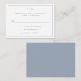 Lauren Dusty Blue Monogram Elegante bruiloft Notitiekaartje