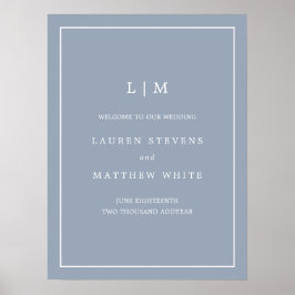 Lauren Dusty Blue Monogram Elegante bruiloft Poster