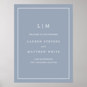 Lauren Dusty Blue Monogram Elegante bruiloft Poster
