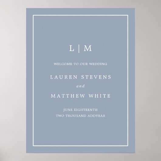 Lauren Dusty Blue Monogram Elegante bruiloft Poster (Voorkant)