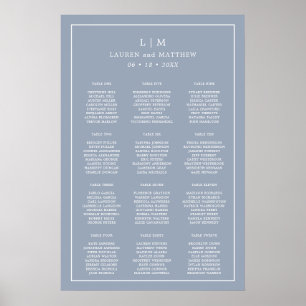 Lauren Dusty Blue Monogram Elegante bruiloft Poster