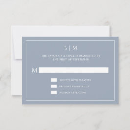 Lauren Dusty Blue Monogram Elegante bruiloft RSVP Kaartje