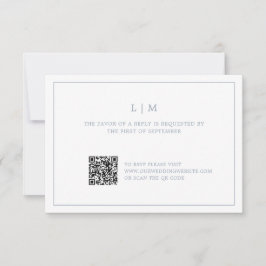 Lauren Dusty Blue Monogram Elegante bruiloft RSVP Kaartje