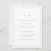 Lauren Dusty Blue Monogram Elegante bruiloft Save The Date (Voorkant)