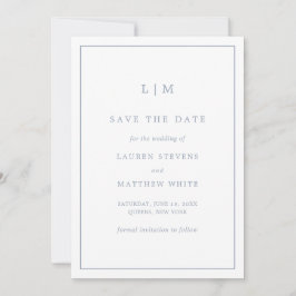 Lauren Dusty Blue Monogram Elegante bruiloft Save The Date