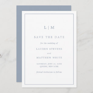 Lauren Dusty Blue Monogram Elegante bruiloft Save The Date