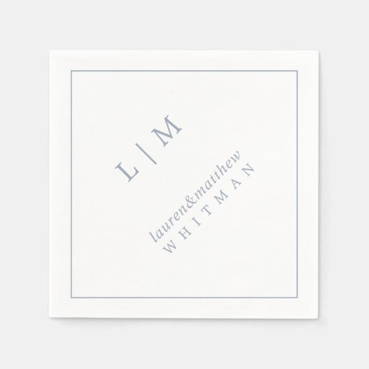 Lauren Dusty Blue Monogram Elegante bruiloft Servet (Voorkant)