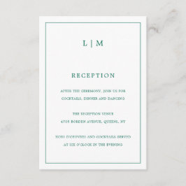Lauren Emerald Groen Monogram Elegante Bruiloft Informatiekaartje
