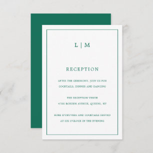 Lauren Emerald Groen Monogram Elegante Bruiloft Informatiekaartje