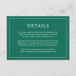 Lauren Emerald Groen Monogram Elegante Bruiloft Informatiekaartje