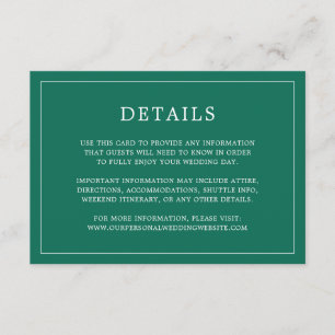 Lauren Emerald Groen Monogram Elegante Bruiloft Informatiekaartje
