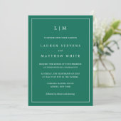 Lauren Emerald Groen Monogram Elegante Bruiloft Kaart (Staand voorkant)