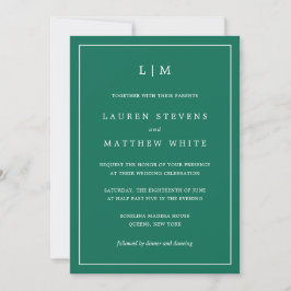 Lauren Emerald Groen Monogram Elegante Bruiloft Kaart