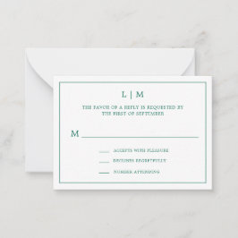 Lauren Emerald Groen Monogram Elegante Bruiloft Notitiekaartje