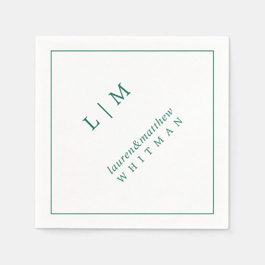 Lauren Emerald Groen Monogram Elegante Bruiloft Servet (Voorkant)
