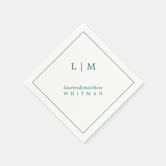 Lauren Emerald Groen Monogram Elegante Bruiloft Servet (Hoek)