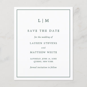 Lauren Forest Green Budget Bruiloft Save the Date