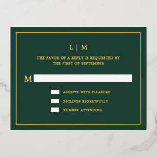 Lauren Forest Groen Monogram Elegante Bruiloft Folie Uitnodiging Briefkaart
