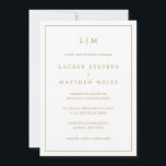 Lauren Gold Monogram Elegante Spaanse bruiloft Kaart<br><div class="desc">Eenvoudige Spaanse trouwuitnodiging met een elegant en tijdloos design met uw twee Letter-monogram bovenaan en uw details omgeven door een dunne rand. Al tekst is in een gouden toon, over een witte achtergrond. De doopvontkleur kan in om het even welke kleur worden veranderd u door de aanpassingsknoop te klikken of...</div>