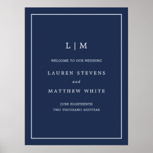 Lauren Navy Blue Monogram Elegante bruiloft Poster