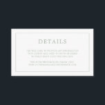 Lauren Sage Groen Monogram Elegante Bruiloft Informatiekaartje<br><div class="desc">Eenvoudige kleine trouwbehuizingskaart met een modern, maar elegant design met uw details omgeven door een dunne rand en uw monogram op de achterkant. Alle ontwerpelementen zijn groen en kunnen worden gewijzigd in het ontwerpbewerkgereedschap. Een stijlvol en stijlvol ontwerp dat ideaal is voor een minimalistisch koppel. Gebruik deze omhullingskaarten om aanwijzingen...</div>