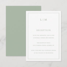 Lauren Sage Groen Monogram Elegante Bruiloft Informatiekaartje