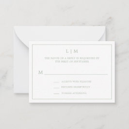 Lauren Sage Groen Monogram Elegante Bruiloft Notitiekaartje