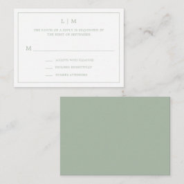 Lauren Sage Groen Monogram Elegante Bruiloft Notitiekaartje