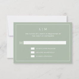 Lauren Sage Groen Monogram Elegante Bruiloft RSVP Kaartje