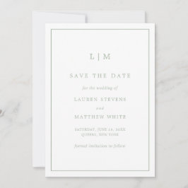 Lauren Sage Groen Monogram Elegante Bruiloft Save The Date