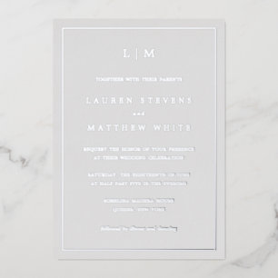 Lauren Zilver Monogram Elegant Bruiloft Folie Uitnodiging