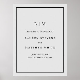 Lauren Zilver Monogram Elegant Bruiloft Poster