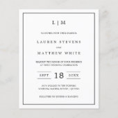 Lauren Zwart en Wit Budget Bruiloft Uitnodiging (Voorkant)